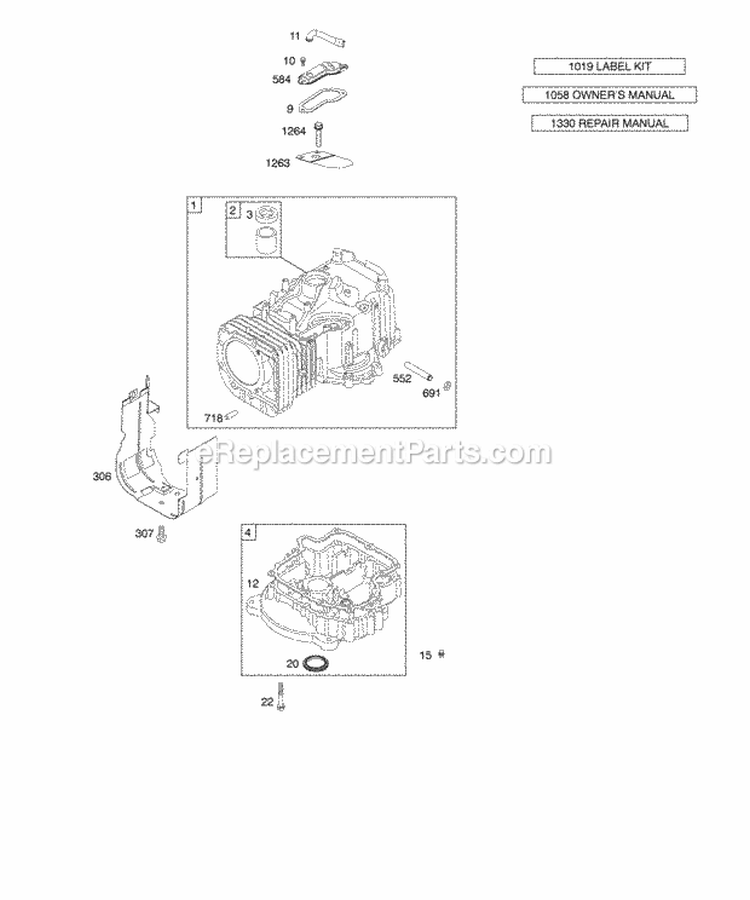Cylinder Engine Sump Diagram and Parts List for 216802-0108-E1  Briggs and Stratton Engine